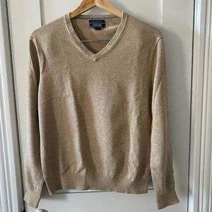 Lands’ End Supima Cotton Tan Long Sleeve V-Neck Sweater Size Medium